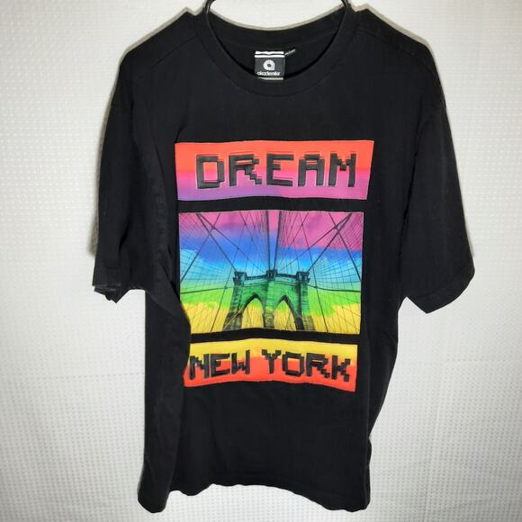 Akademiks Dream New York Mens T-Shirt L Black Rainbow Bridge Graphic Cotton - Picture 1 of 5